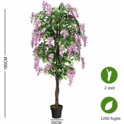 Albero Artificiale Con Fiori Glicine Pianta Artificiale Pianta Decorativa In Vaso Da Arredo Interno Ed Esterno, Rosa -Negozio al dettaglio Piante Casa 11536755 5