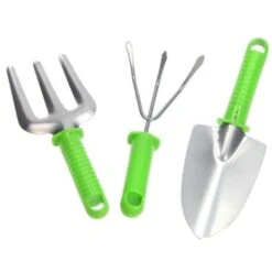 Trade Shop - Set 3 Pezzi Utensili Giardinaggio Rastrello Pala Maniglia Manutenzione Giardino