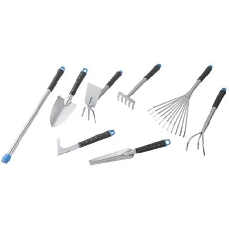 Set Di Attrezzi Da Giardino 8 Pz In Metallo Argento HI 2 Set Di Attrezzi Da Giardino 8 Pz In Metallo Argento HI - immagine 2