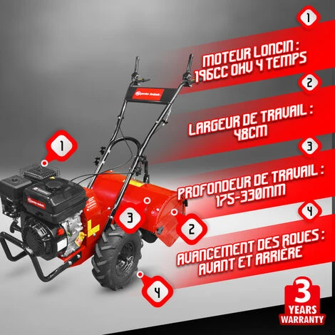 GARDEN TECHNIC RTV196-500P - Motocoltivatore A Scoppio 196cc - Larghezza Di Lavoro 48cm 3 GARDEN TECHNIC RTV196-500P - Motocoltivatore A Scoppio 196cc - Larghezza Di Lavoro 48cm - immagine 3