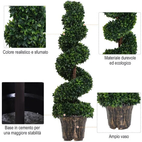 Outsunny Pianta Artificiale Bosso A Spirale Da Esterno E Interno Con Vaso Ф32 X 112cm 4 Outsunny Pianta Artificiale Bosso A Spirale Da Esterno E Interno Con Vaso Ф32 X 112cm - immagine 4
