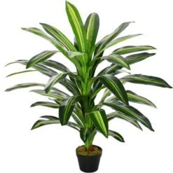 Outsunny Pianta Tropicale Decorativa Dracena Finta In Plastica Con Vaso