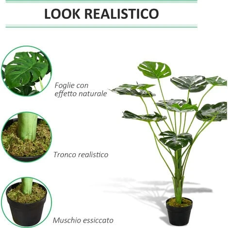 Outsunny Monstera Artificiale 13 Foglie E Vaso Alta 85cm Per Interno Ed Esterno 5 Outsunny Monstera Artificiale 13 Foglie E Vaso Alta 85cm Per Interno Ed Esterno - immagine 5