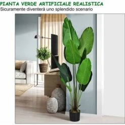 COSTWAY Palma Tropicale Artificiale In Vaso, Tronco Resistente Foglie Realistiche, Da Interno Ed Esterno, Pianta Artificiale 160cm -Negozio al dettaglio Piante Casa 30679983 3