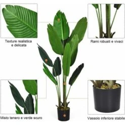 COSTWAY Palma Tropicale Artificiale In Vaso, Tronco Resistente Foglie Realistiche, Da Interno Ed Esterno, Pianta Artificiale 160cm -Negozio al dettaglio Piante Casa 30679983 4