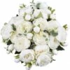 4 Mazzi Di Fiori Di Peonia In Seta Artificiale Glorioso Fiore Finto Per La Decorazione Della Casa Nuziale Della Festa Nuziale, 5 Forchette, 9 Teste (bianco)