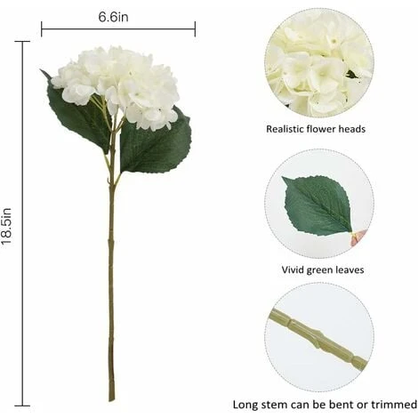 SOEKAVIA Fiore Di Ortensia Artificiale, 5 Pezzi Di Bouquet Di Ortensie Con Testa Da 6,3 Pollici A Stelo Lungo In Seta Per Matrimonio, Casa, Hotel, Decorazioni Per Feste, Composizioni Floreali (bianco) 5 SOEKAVIA Fiore Di Ortensia Artificiale, 5 Pezzi Di Bouquet Di Ortensie Con Testa Da 6,3 Pollici A Stelo Lungo In Seta Per Matrimonio, Casa, Hotel, Decorazioni Per Feste, Composizioni Floreali (bianco) - immagine 5