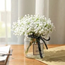 SOEKAVIA Neonati Respiro Artificiale Bouquet Finto Gypsophila Fiore Sfuso In Bianco Per Ghirlanda Di Nozze Decorazione Per Giardino Per Feste A Casa 8 Pezzi