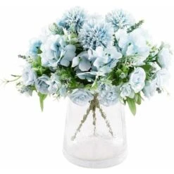 SOEKAVIA 3 Pezzi Bouquet Di Rose Ortensia Fiori Di Seta Artificiale Composizione Da Sposa Bouquet Da Sposa Tessuti Per La Casa Oggetti Decorativi Generici In Rosa Bianca Senza Vaso-blu