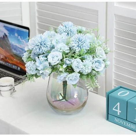 SOEKAVIA 3 Pezzi Bouquet Di Rose Ortensia Fiori Di Seta Artificiale Composizione Da Sposa Bouquet Da Sposa Tessuti Per La Casa Oggetti Decorativi Generici In Rosa Bianca Senza Vaso-blu 3 SOEKAVIA 3 Pezzi Bouquet Di Rose Ortensia Fiori Di Seta Artificiale Composizione Da Sposa Bouquet Da Sposa Tessuti Per La Casa Oggetti Decorativi Generici In Rosa Bianca Senza Vaso-blu - immagine 3