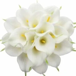SOEKAVIA 20 Pezzi Sposa Calla Lilies Bouquet Di Fiori Artificiali Latex Blossom Real Touch Home Party Wedding Decoration (bianco-giallo)