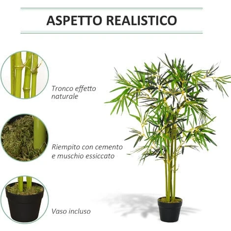 Outsunny Bambù In Vaso Artificiale, Decorazione Da Interno Ed Esterno, Altezza 120cm - Verde 5 Outsunny Bambù In Vaso Artificiale, Decorazione Da Interno Ed Esterno, Altezza 120cm - Verde - immagine 5