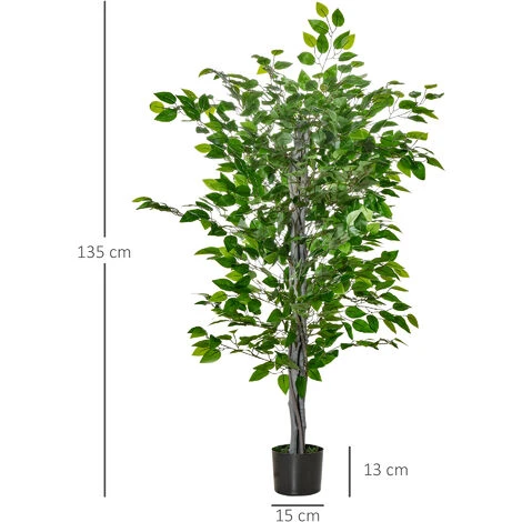 HOMCOM Pianta Artificiale Di Ficus Alta 135cm Con Vaso Per Interno Ed Esterno - Verde 3 HOMCOM Pianta Artificiale Di Ficus Alta 135cm Con Vaso Per Interno Ed Esterno - Verde - immagine 3