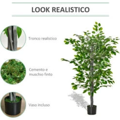 HOMCOM Pianta Artificiale Di Ficus Alta 135cm Con Vaso Per Interno Ed Esterno - Verde 9 HOMCOM Pianta Artificiale Di Ficus Alta 135cm Con Vaso Per Interno Ed Esterno - Verde -Negozio al dettaglio Piante Casa 49307531 5