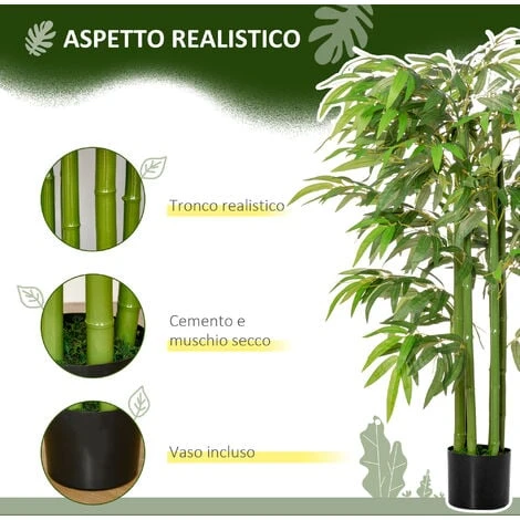 HOMCOM Pianta Finta Bambù In Vaso 140cm Per Interno Ed Esterno, Bambù Artificiale E Realistico Con 336 Foglie 5 HOMCOM Pianta Finta Bambù In Vaso 140cm Per Interno Ed Esterno, Bambù Artificiale E Realistico Con 336 Foglie - immagine 5