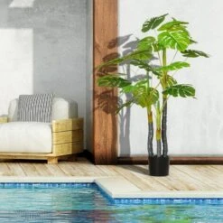 HOMCOM Monstera Pianta Artificiale Per Interno Ed Esterno, Pianta Finta Realistica Con 20 Foglie, 120cm -Negozio al dettaglio Piante Casa 49341342 4