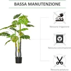 HOMCOM Monstera Pianta Artificiale Per Interno Ed Esterno, Pianta Finta Realistica Con 20 Foglie, 120cm -Negozio al dettaglio Piante Casa 49341342 5