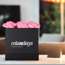 Relaxdays Bouquet Di Rose Quadrato, Scatola Nera Box Con 9 Fiori Finti Durevoli Nel Tempo, Idea Regalo Elegante, Rosa -Negozio al dettaglio Piante Casa 51972824 3