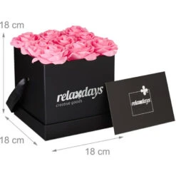 Relaxdays Bouquet Di Rose Quadrato, Scatola Nera Box Con 9 Fiori Finti Durevoli Nel Tempo, Idea Regalo Elegante, Rosa -Negozio al dettaglio Piante Casa 51972824 4