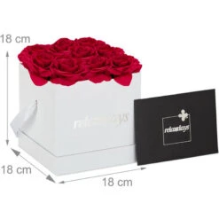 Relaxdays Bouquet Di Rose Quadrato, 9 Rose Rosse, Lunga Durata, Idea Regalo, Box Bianco Fiori Decorativo -Negozio al dettaglio Piante Casa 51972825 4