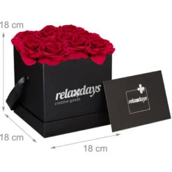 Relaxdays Bouquet Di Rose Quadrato, Scatola Nera Box Con 9 Fiori Finti Durevoli Nel Tempo, Idea Regalo Elegante, Rosse -Negozio al dettaglio Piante Casa 51972826 4
