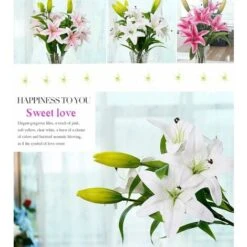 Fiori Artificiali, 5 Pezzi Real Touch Lattice Fiori Di Giglio Artificiale In Vasi Bouquet Da Sposa/Decorazioni Per La Casa/Festa/Disposizione Di Tombe (Bianco) -Negozio al dettaglio Piante Casa 52010684 5