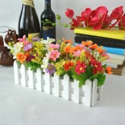 LangRay Fiori Artificiali In Vaso, 2 Pezzi Di Fiori Decorativi Artificiali Con Recinzione In Legno, Fiori Artificiali Autunnali, Orchidee Artificiali, Decorazione Di Fiori Finti Per Balcone Soggiorno -Negozio al dettaglio Piante Casa 52013237 3