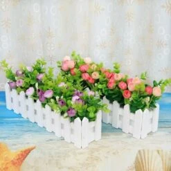 LangRay Rose Piante Artificiali Con Recinzione Fiori Artificiali Finti Con Simulazione In Vaso Piante In Vaso Bonsai Fiori Artificiali Piante Artificiali Ornamenti Per Balconi Decorazioni 30 7,5 17 -Negozio al dettaglio Piante Casa 52013434 5
