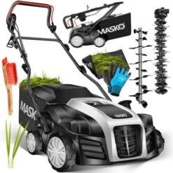 MASKO® Scarificatore Arieggiatore Elettrico 2in1 Per Prato -1800 Watt - Larghezza Di Lavoro 40 Cm - Sacco Di Raccolta Da 55L - Incl. Rullo Arieggiatore - Aeratore Per Rimozione Muschio - Profondità D