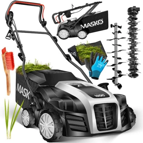 MASKO® Scarificatore Arieggiatore Elettrico 2in1 Per Prato -1800 Watt - Larghezza Di Lavoro 40 Cm - Sacco Di Raccolta Da 55L - Incl. Rullo Arieggiatore - Aeratore Per Rimozione Muschio - Profondità D 1 MASKO® Scarificatore Arieggiatore Elettrico 2in1 Per Prato -1800 Watt - Larghezza Di Lavoro 40 Cm - Sacco Di Raccolta Da 55L - Incl. Rullo Arieggiatore - Aeratore Per Rimozione Muschio - Profondità D