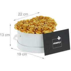 Relaxdays Bouquet Rose Eterne, Box Bianca A Cuore, 18 Fiori Finti, Elegante Idea Regalo, Scatola Romantica, Bianco Oro -Negozio al dettaglio Piante Casa 54995632 4