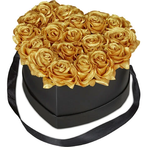 Relaxdays Bouquet Rose Eterne, Box A Cuore, Mazzo Di 18 Fiori Finti, Elegante Idea Regalo, Scatola Romantica, Nero Oro 1 Relaxdays Bouquet Rose Eterne, Box A Cuore, Mazzo Di 18 Fiori Finti, Elegante Idea Regalo, Scatola Romantica, Nero Oro