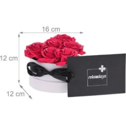Relaxdays Bouquet Rose Eterne, Box A Cuore, Mazzo 6 Fiori Finti, Idea Regalo Romantica, Scatola Flowerbox, Bianco Rosso -Negozio al dettaglio Piante Casa 55486749 4