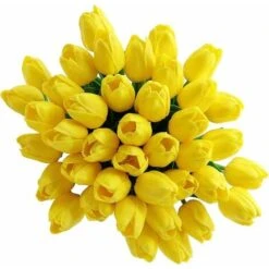 Fiori Di Tulipano Artificiale, 10 Pezzi Di Fiori In Lattice Con Tocco Reale Tulipani Con Foglie, Decorazione Elegante Per Banchetti Nuziali, Cucina Domestica (Giallo) -Negozio al dettaglio Piante Casa 59305553 3