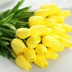 Fiori Di Tulipano Artificiale, 10 Pezzi Di Fiori In Lattice Con Tocco Reale Tulipani Con Foglie, Decorazione Elegante Per Banchetti Nuziali, Cucina Domestica (Giallo) -Negozio al dettaglio Piante Casa 59305553 4