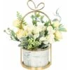 Fiori Artificiali Con Vaso - Bouquet Floreale Di Ortensie E Crisantemo Centrotavola Per Matrimoni Per La Casa, Il Soggiorno O La Decorazione Dell'ufficio (vaso Di Marmo - Giallo)
