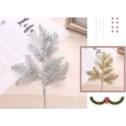SOEKAVIA Confezione Da 10 Pezzi Di Foglie Artificiali Con Brillantini Di Natale, Con Foglie Finte E Rami Di Albero, Decorazione Fai Da Te Per Bouquet Di Fiori, Colore:Argento -Negozio al dettaglio Piante Casa 64521580 4