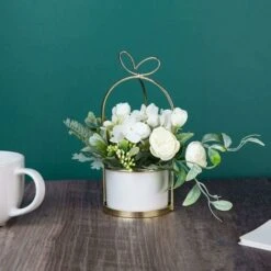 Fiori Artificiali Con Vaso Piante Artificiali Fiori Bonsai In Vaso Di Ceramica Fiori Di Plastica Piante Finte Per La Decorazione Domestica (bianco) -Negozio al dettaglio Piante Casa 66561636 4