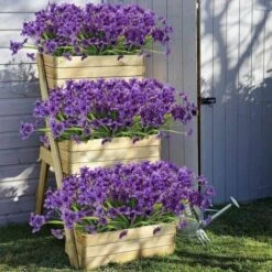 Fiore Viola Artificiale, 6 Pezzi Fiore Di Plastica Artificiale, Giardino Resistente Ai Raggi UV Per Esterni Vegetazione Arbusti Piante Indoor Outdoor Hanging Pianta Decorativa Per La Casa (Viola) -Negozio al dettaglio Piante Casa 67411000 4