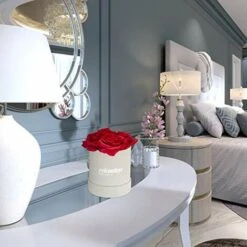 Relaxdays Rosenbox Bouquet Rotondo, 4 Rose, Grigio, Resistente 10 Anni, Idea Regalo, Box Decorativo, Rosse, Colore: Rosso, 14 X 12 X 12 Cm -Negozio al dettaglio Piante Casa 70714547 3