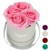 Relaxdays Rosenbox Bouquet Rotondo, 4 Rose, Grigio, Resistente 10 Anni, Idea Regalo, Box Decorativo, Colore: Rosa, 14 X 12 X 12 Cm