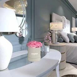 Relaxdays Rosenbox Bouquet Rotondo, 4 Rose, Grigio, Resistente 10 Anni, Idea Regalo, Box Decorativo, Colore: Rosa, 14 X 12 X 12 Cm -Negozio al dettaglio Piante Casa 70822575 3