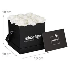 Relaxdays Bouquet Di Rose Quadrato, Scatola Nera Box Con 9 Fiori Finti Durevoli Nel Tempo, Idea Regalo Elegante, Bianca, Cartone, Tessuto, PP, 1 Pz -Negozio al dettaglio Piante Casa 70826197 4