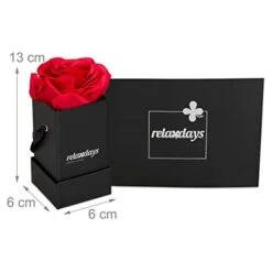 Relaxdays Bouquet Di Rose Quadrato, 1 Fiore Finto Durevole In Box, Idea Regalo Decorativa, Scatola Nera Elegante, Rossa, Cartone, Tessuto, PP, Rosso, 1 Pz -Negozio al dettaglio Piante Casa 70826199 4