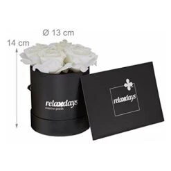 Relaxdays Rosenbox Bouquet Rotondo, 4 Rose, Nero, Resistente 10 Anni, Idea Regalo, Box Decorativo, Bianco, 14 X 13 X 13 Cm -Negozio al dettaglio Piante Casa 70865078 4
