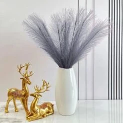 Erba Della Pampas Artificiale Decorative: 6 Pezzi 45cm Erba Di Pampa Finta Piccolo Essiccata Fiori Boho Grigio Piume, Naturale Secchi Per Decorazioni Natale Casa Nozze Interno