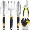 Set Di 5 Attrezzi Da Giardinaggio Professionali In Alluminio Kit Da Giardinaggio Cesoie Da Potatura Pala Rastrello Guanti