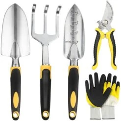 Set Di 5 Attrezzi Da Giardinaggio Professionali In Alluminio Kit Da Giardinaggio Cesoie Da Potatura Pala Rastrello Guanti