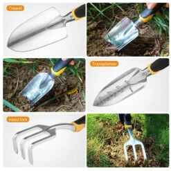 Set Di 5 Attrezzi Da Giardinaggio Professionali In Alluminio Kit Da Giardinaggio Cesoie Da Potatura Pala Rastrello Guanti -Negozio al dettaglio Piante Casa 77292077 3