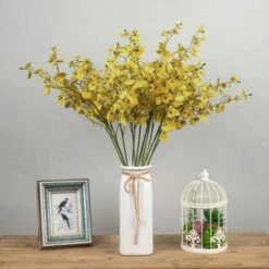 Giallo Artificiale Finto Fiore Pianta In Vaso Zen Decorazione Della Casa Decorazione Bouquet Di Plastica Singolo Pavone Che Balla Orchidea BL28362 Giallo Grande Ramo -Negozio al dettaglio Piante Casa 79979052 5
